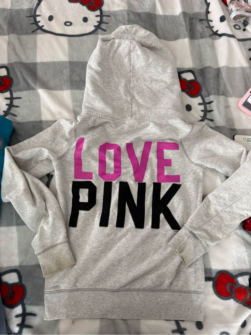 Vintage PINK Victoria's Secret Gray Hoodie 'LOVE PINK' Graphic
